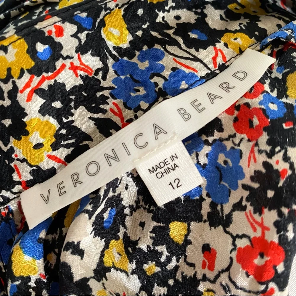Veronica Beard mena black white red floral print neck tie silk blouse top - Picture 14 of 16